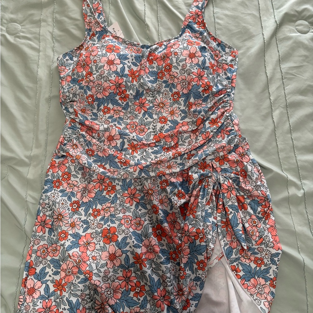 Blue and Pink Asymmetrical Tiered Sundress